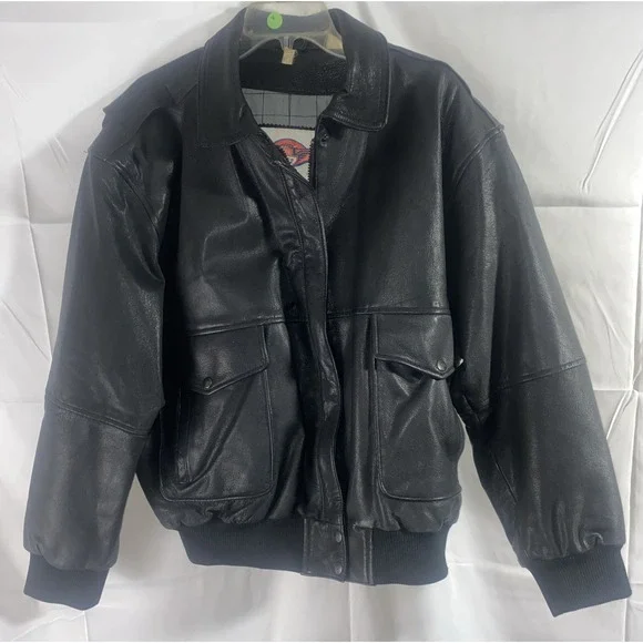 Vintage B-52 Jacket Mens Size Extra Large XL Black Leather Bomber
